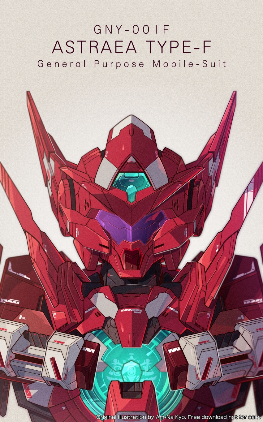 absurdres artist_name azzalea character_name commentary english_commentary gradient_background gundam gundam_00 gundam_00f gundam_astraea_type-f highres looking_at_viewer mecha mobile_suit no_humans portrait robot science_fiction solo v-fin visor