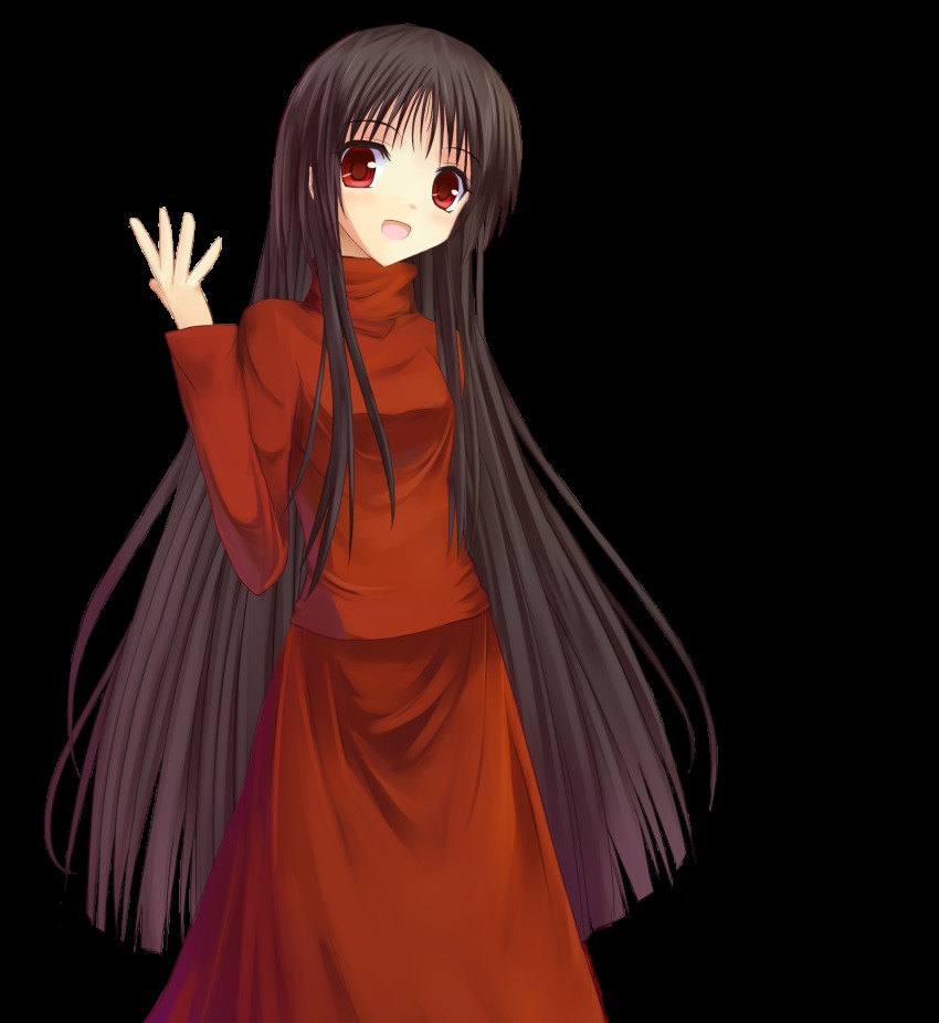 1girl alma_(f.e.a.r.) bad_id bad_pixiv_id black_hair dress f.e.a.r. female_focus highres long_hair looking_at_viewer niboss open_mouth red_eyes solo transparent_background