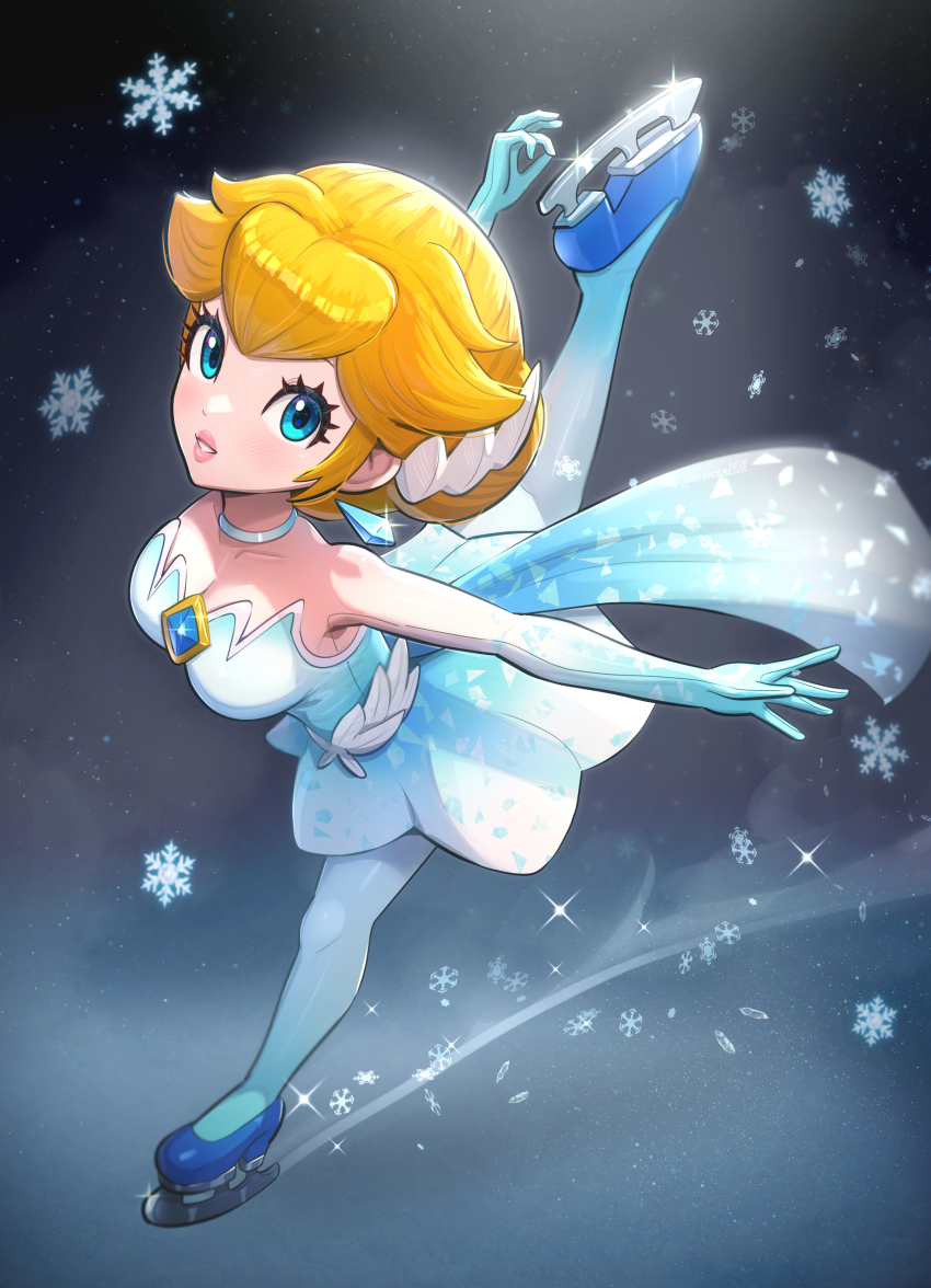 absurdres blue_eyes breasts figure_skater_peach gonzarez highres ice_skates large_breasts mario_(series) nintendo official_alternate_costume princess_peach princess_peach:_showtime! skates