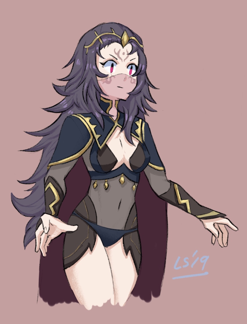 1girl absurdres black_hair bodystocking breasts facial_mark fire_emblem fire_emblem_fates forehead_mark highres kaphrin long_hair messy_hair mouth_veil nintendo nyx_(fire_emblem) red_eyes small_breasts solo tiara veil