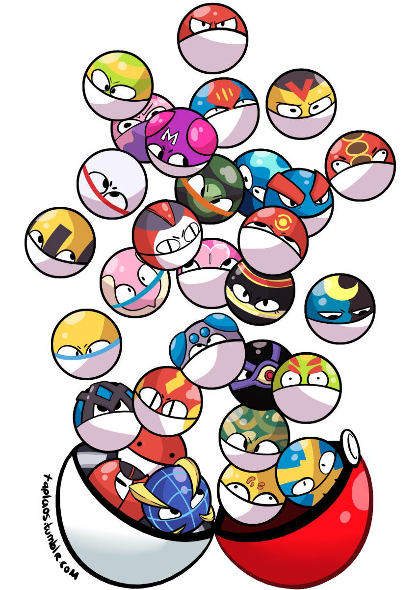 beast_ball cherish_ball clone_ball commentary creature ditto dive_ball dream_ball dusk_ball english_commentary fast_ball friend_ball gen_1_pokemon great_ball gs_ball heal_ball heavy_ball highres looking_at_viewer love_ball lure_ball luxury_ball master_ball moon_ball nest_ball net_ball nintendo open_poke_ball park_ball poke_ball poke_ball_(basic) pokemon pokemon:_the_first_movie_-_mewtwo_strikes_back pokemon_(anime) pokemon_(classic_anime) pokemon_(creature) pokemon_move premier_ball quick_ball repeat_ball safari_ball simple_background taplaos too_many transform_(pokemon) transformed_ditto ultra_ball voltorb watermark web_address white_background