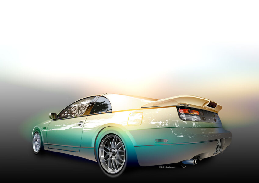 car from_side gradient_background license_plate motor_vehicle nimbus_goldbrum nissan nissan_300zx nissan_300zx_(z32) nissan_fairlady_z no_humans original realistic solo sports_car vehicle_focus