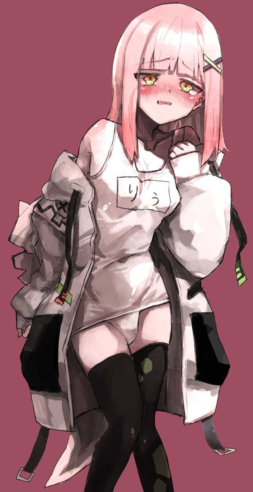 1girl absurdres blush character_request highres pink_hair simple_background swimsuit tagme tears yunuki_uta