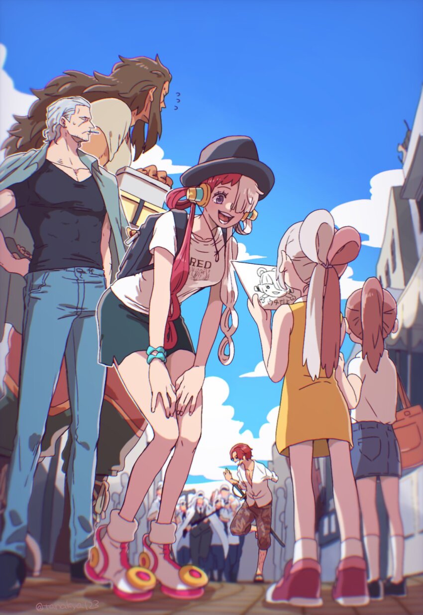 6+boys 6+girls amputee anger_vein benn_beckman breasts casual child closed_eyes curvy drawing_(object) dress faceless faceless_male facial_hair father_and_daughter full_body hair_over_eyes hair_rings happy headphones highres howling_gab large_breasts long_hair marine_(one_piece) multicolored_hair multiple_boys multiple_girls muscular one_piece open_mouth out_of_frame outdoors pectorals red_hair running scar scar_across_eye scar_on_face shanks_(one_piece) shirt short_hair shorts size_difference skirt smile split-color_hair sweat tanakya123 tears teeth two-tone_hair uta_(one_piece) very_long_hair walking white_hair white_shirt wide_hips