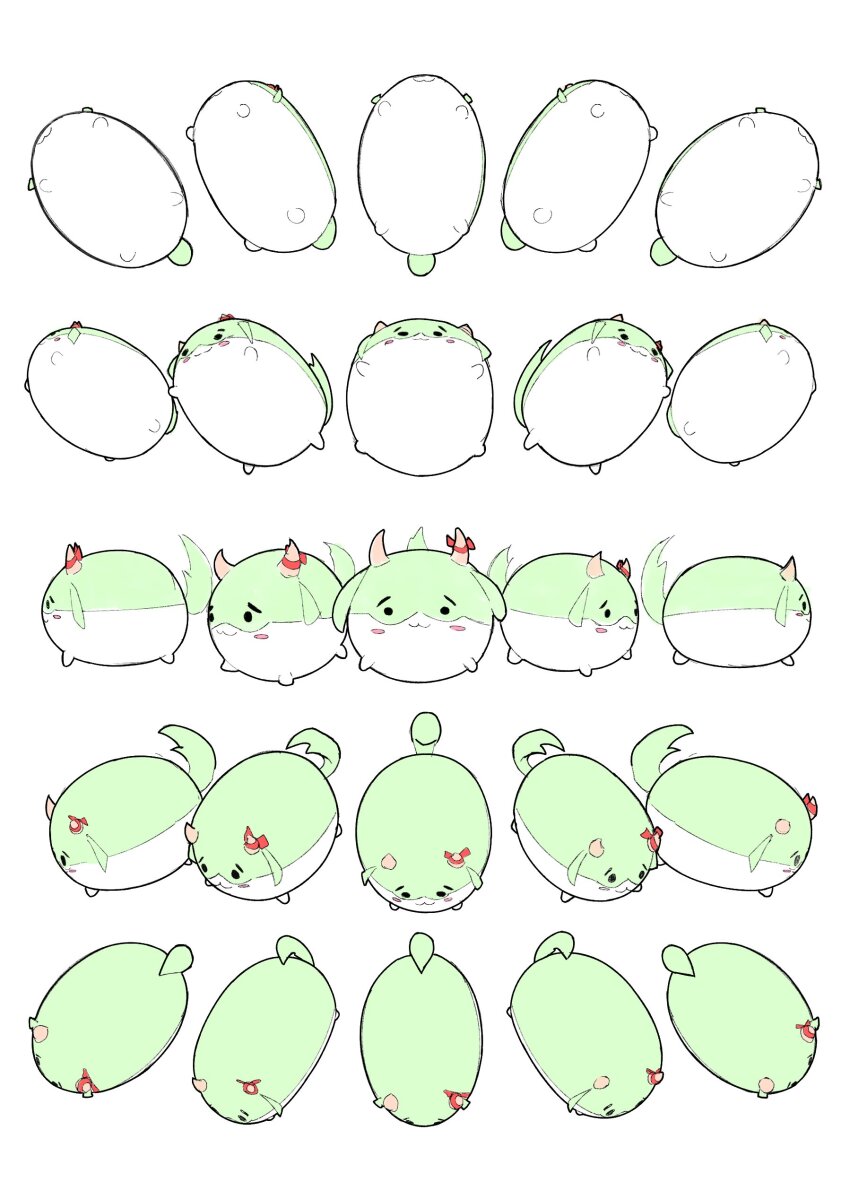 25_perspective_box_exercise 4rdilla :3 absurdres ex-keine highres horn_ornament horn_ribbon horns kamishirasawa_keine no_humans red_ribbon ribbon simple_background solid_circle_eyes sukusuku_hakutaku tail touhou white_background