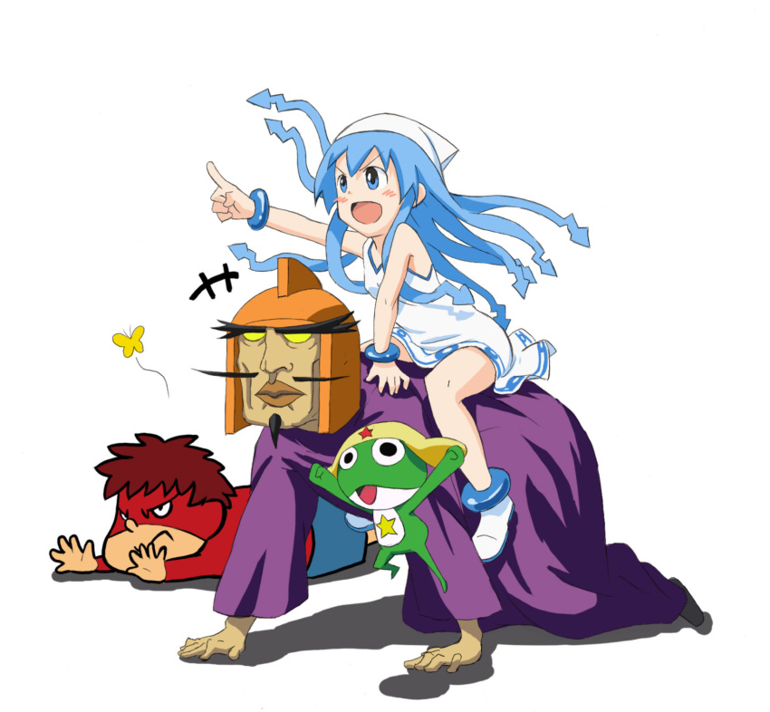 00s 1girl 2boys bad_id bad_pixiv_id crossover eagle_talon general_vamp helmet highres ikamusume keroro keroro_gunsou multiple_boys shinryaku!_ikamusume tentacle_hair tentai_senshi_sunred trait_connection yamaguchi_yoshimi yoshida-kun_(eagle_talon)