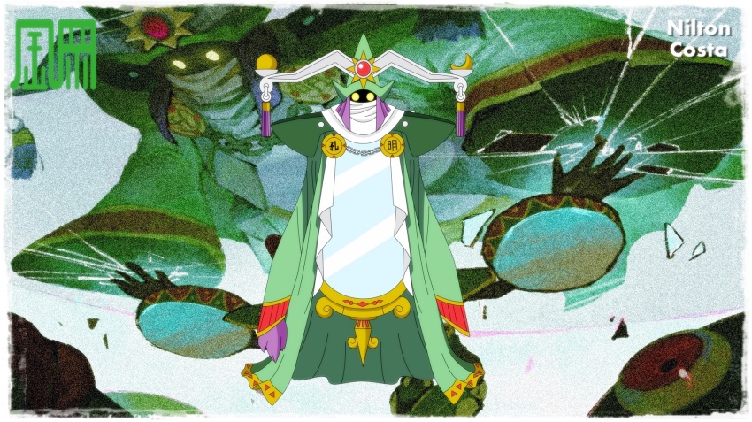 ancientwisemon digimon digimon_(creature) digimon_frontier hat highres looking_at_viewer mirror nilton_costa solo ten_legendary_warriors yellow_eyes