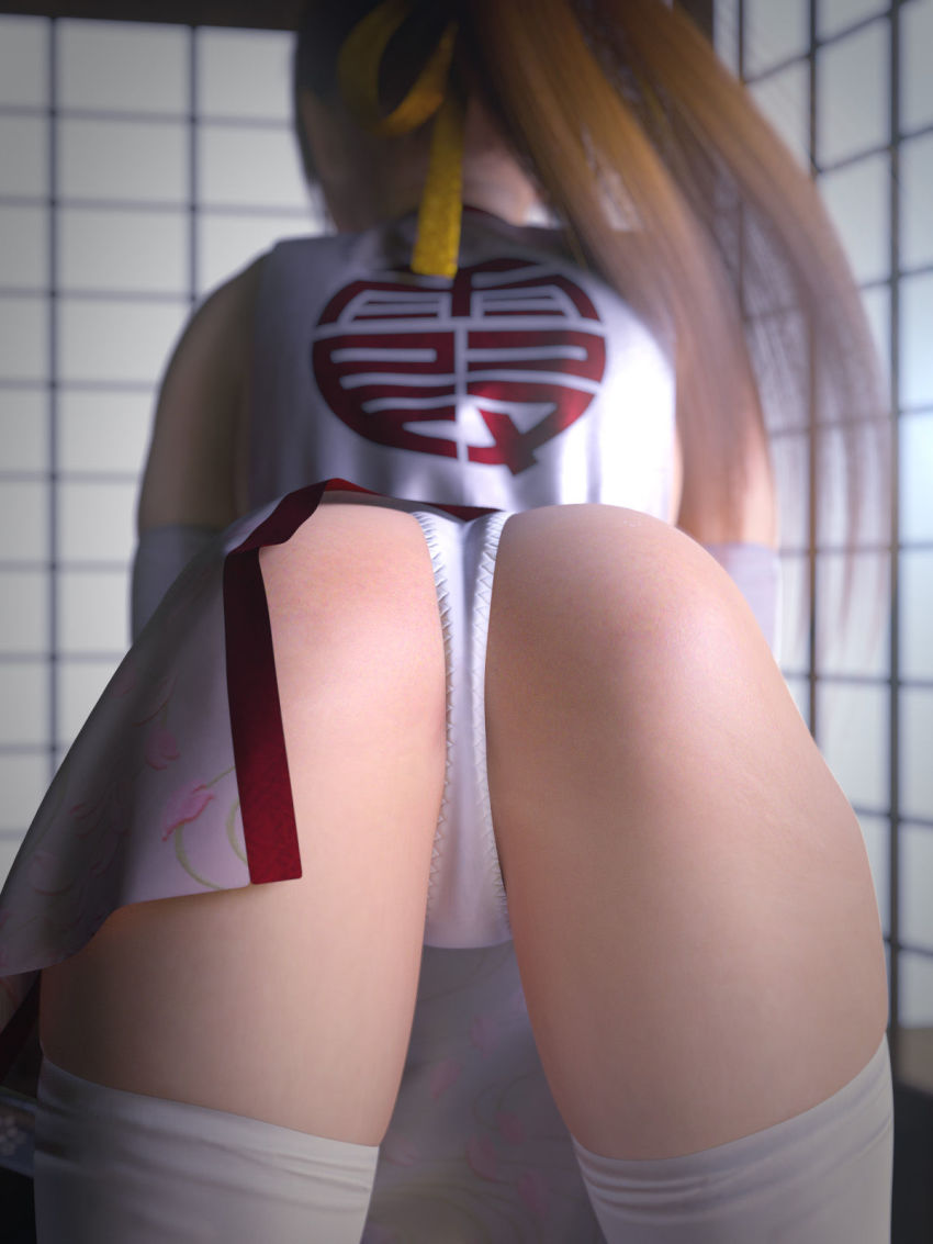 3d ass brown_eyes brown_hair highres incise_soul japanese_clothes kasumi_(doa) ninja m-rs ninja panties tagme underwear white_panties