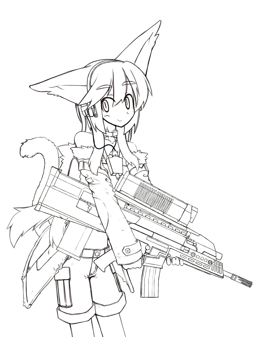 1girl absurdres airburst_grenade_launcher alliant_techsystems animal_ears assault_rifle bullpup carbine cat_ears computerized_scope contraves_brashear_systems grenade_launcher gun headphones heckler_&amp;_koch highres hud_mount jacket l-3_communications_corporation l3_technologies meijou_inurou microphone military military_program military_uniform modular_weapon_system multi-weapon multiple-barrel_gun night-vision_device objective_individual_combat_weapon_(military_program) objective_infantry_combat_weapon_(military_program) original precision-guided_firearm prototype_design red_faction_2 rifle scope selectable_assault_battle_rifle_(military_program) semi-automatic_grenade_launcher short-barreled_rifle shorts sight_(weapon) smart_scope smile solo tail telescopic_sight thermal_weapon_sight transforming_weapon under-barrel_configuration underbarrel_assault_rifle underbarrel_rifle weapon xm104_(smart_scope) xm29_oicw