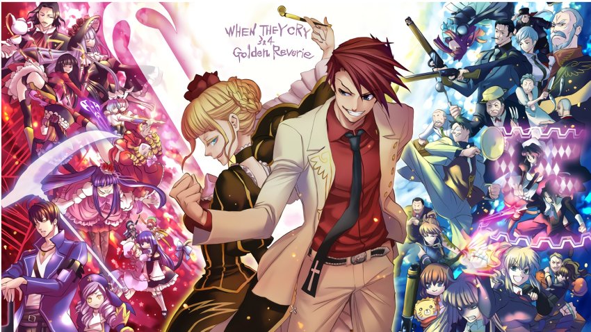 amakusa_juuza beatrice_(umineko) blonde_hair blue_eyes chiester410 chiester45 cross dlanor_a._knox eva_beatrice everyone featherine_augustus_aurora frederica_bernkastel furfur furudo_erika gaap_(umineko) glowing gouda_toshirou gun highres kanon_(umineko) kiseru kumasawa_chiyo lambdadelta lucifer_(umineko) nanjou_terumasa natsumi_kei necktie smoking_pipe red_hair rifle ronoue_genji ronove_(umineko) sakutarou_(umineko) scythe shannon_(umineko) sword umineko_no_naku_koro_ni ushiromiya_ange ushiromiya_battler ushiromiya_eva ushiromiya_george ushiromiya_hideyoshi ushiromiya_jessica ushiromiya_kinzou ushiromiya_krauss ushiromiya_kyrie ushiromiya_maria ushiromiya_natsuhi ushiromiya_rosa ushiromiya_rudolf virgilia_(umineko) weapon willard_h._wright zepar