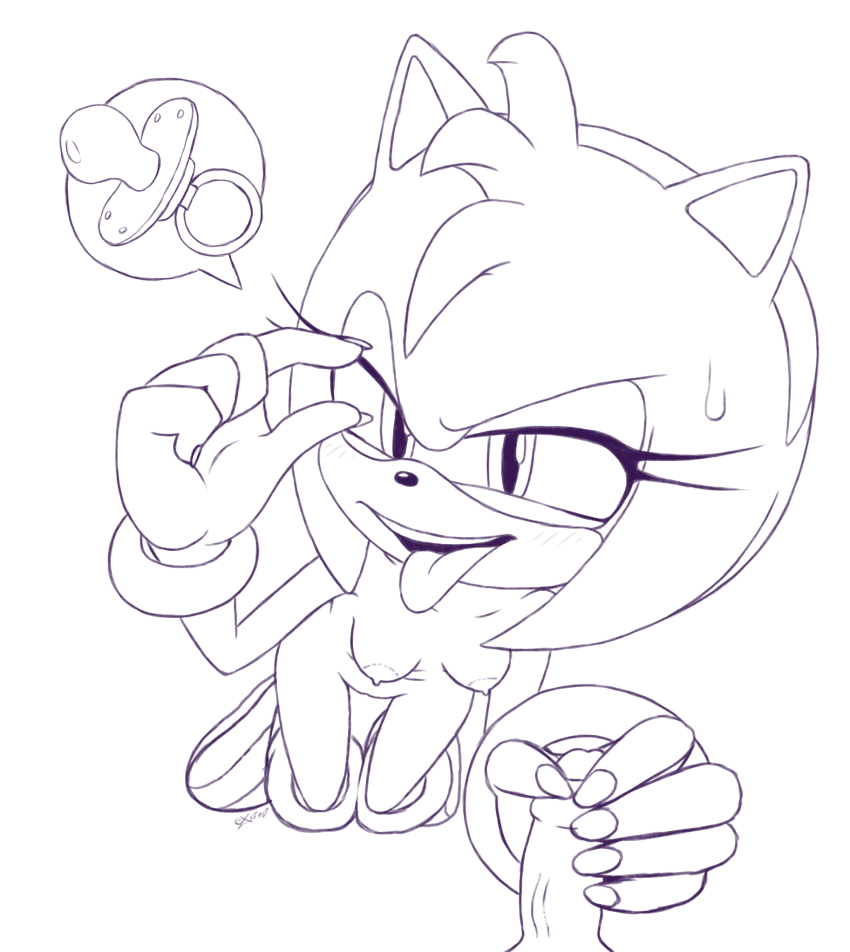 amy_rose breasts excito female_focus highres humiliation looking_at_viewer pacifier penis penis_grab pov small_breasts small_penis small_penis_humiliation sonic_(series) sweatdrop tiny_gesture tongue tongue_out