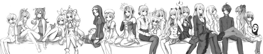 .flow 00s 10s 1boy 6+girls absurdres ahoge al_azif_(demonbane) animal_ears annotation_request anonymous_drawfag araragi_koyomi arc_system_works aria_(manga) artoria_pendragon_(fate) bakemonogatari bare_legs barefoot blazblue blazblue:_continuum_shift braid breasts cat_ears cleavage crossover cynthia_(pokemon) demonbane detached_sleeves dirndl disgaea drawfag dress duel_masters everyone fate/stay_night fate_(series) gakuran german_clothes gloves greyscale gwendolyn_(odin_sphere) habit hair_ornament hair_over_one_eye hat hatsune_miku heart heart-shaped_pupils highres hood ikamusume infinite_stratos kiss-shot_acerola-orion_heart-under-blade kneehighs knife legs locked_arms long_hair long_image madotsuki medium_breasts mini_person minigirl mizunashi_akari monochrome monogatari_(series) multiple_crossover multiple_girls nintendo nisemonogatari non-web_source nun odd_one_out odin_sphere original oshino_shinobu pantyhose platinum_the_trinity pleinair pokemon pokemon_dppt ponytail quad_tails rabbit saber_(fate) sabitsuki school_uniform seeu seiza shark shinatsuhiko_yae shinryaku!_ikamusume side_ponytail sidelocks sitting skirt small_breasts socks striped_clothes striped_legwear striped_thighhighs stuffed_animal stuffed_toy symbol-shaped_pupils tasogare_mimi tentacle_hair thighhighs traditional_clothes twin_braids twintails two_side_up uboa usagi-san vocaloid waving wide_image yozakura_quartet yume_nikki