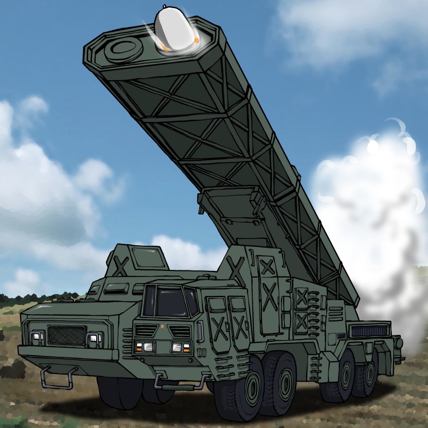 absurdres armored_vehicle artillery d-03_missile day firing godzilla,_mothra_and_king_ghidorah:_giant_monsters_all-out_attack godzilla_(series) highres hirodango japan_ground_self-defense_force japan_self-defense_force military military_vehicle missile missile_launcher missile_pod missile_vehicle motor_vehicle no_humans rocket_artillery rocket_drill self-propelled_artillery self-propelled_rocket_launcher smoke taiho_(godzilla) toho transporter_erector_launcher truck underground_rocket weapon weapon_focus