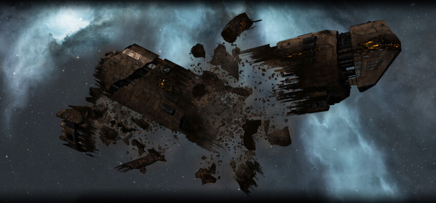 3d battle_damage broken capital_ship_(eve_online) cloud commentary dated_commentary debris eve_online fenrir_(eve_online) floating floating_object freighter_(eve_online) glowing grey_background hauling_ship_(eve_online) highres kaspercohen_(kasper_hansen) maya_(medium) minmatar_republic_(eve_online) nebula no_humans official_art outdoors photoshop_(medium) realistic scenery science_fiction sky space spacecraft star_(sky) starry_sky starry_sky_background vehicle_focus vherokior_tribe_(eve_online) wreckage