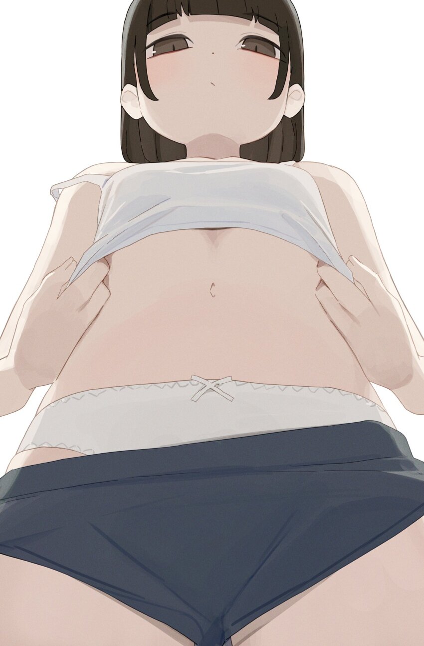 1girl black_hair bra brown_eyes closed_mouth highres hiroki_(yyqw7151) looking_at_viewer original panties simple_background solo underwear white_background white_bra white_panties