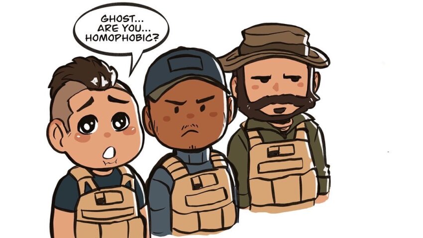 ._. 3boys beard beard_stubble blush_stickers call_of_duty call_of_duty:_modern_warfare_2 captain_price captoraart chibi couple cropped_torso dark-skinned_male dark_skin english_text facial_hair frown gaz_(call_of_duty_4) jitome looking_at_viewer male_focus mature_male multiple_boys mustache mustache_stubble pleading_eyes short_hair sideburns sideways_glance soap_(modern_warfare_2) stubble