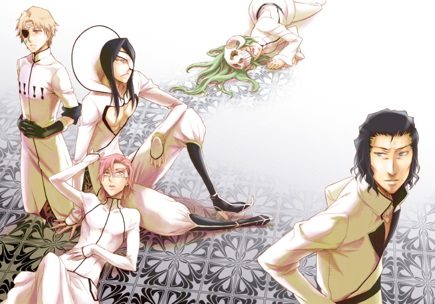 arrancar black_hair bleach blue_eyes brown_hair coyote_starrk eyepatch glasses green_hair long_hair nelliel_tu_odelschwanck nnoitra_gilga pink_hair short_hair szayelaporro_granz tesra_lindocruz usa_(blue-systema) yellow_eyes