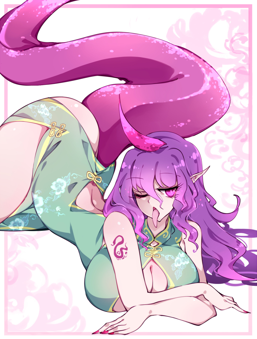1girl alternate_costume breasts china_dress chinese_clothes dress large_breasts pointy_ears raptor7 solo tenkajin_chiyari touhou