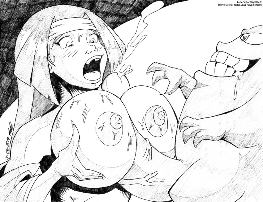 1girl 2019 blush breasts channeler_(pokemon) constricted_pupils cum dated ejaculation gen_1_pokemon gengar grin hands_on_own_chest headband highres japanese_clothes kimono long_hair looking_down miko nintendo nipples npc_trainer paizuri penis pokemon pokemon_(creature) pokemon_lgpe saliva saliva_trail signature simple_background smile surprised sweat tiquitoc topless_female veins veiny_penis watermark web_address