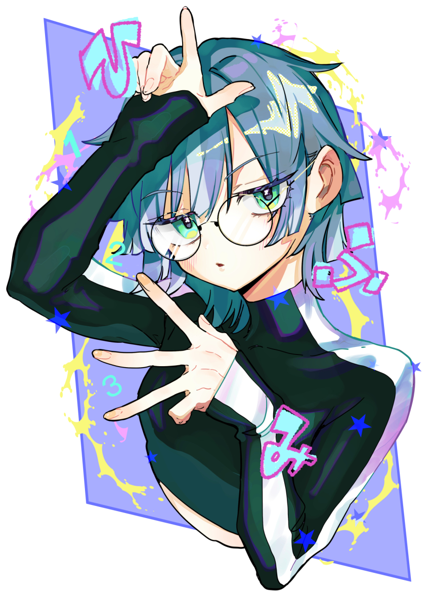 1girl blush glasses green_eyes grey_hair hifumi_suu highres kimi_no_koto_ga_dai_dai_dai_dai_daisuki_na_100-nin_no_kanojo nozawa_yukiko short_hair