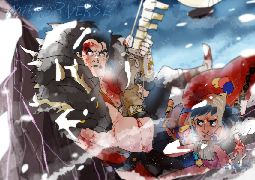 beauty_and_the_beast_(disney) blood blood_on_face disney disney_mirrorverse gaston kuzco male_focus the_emperor&#039;s_new_groove