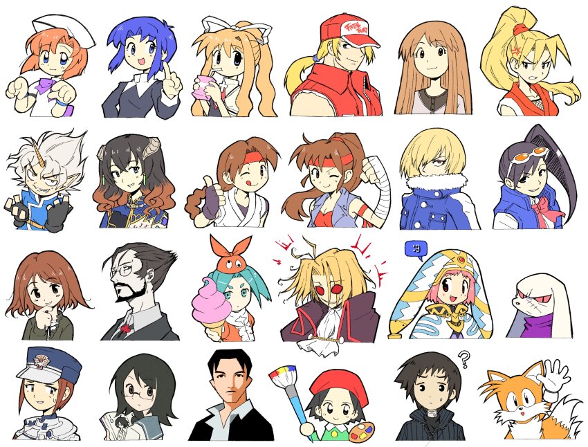 .hack// .hack//games 6+boys 6+girls ? absurdres adeleine air_(visual_novel) akatsuki_blitzkampf anger_vein animal_ears annotated aqua_eyes aqua_hair ascot asymmetrical_sleeves ayase_asagi back_bow bandaged_arm bandaged_neck bandages baseball_cap beard beret black_dress black_eyes black_gloves black_hair black_jacket black_necktie blonde_hair bloodstained:_ritual_of_the_night bloodstained_(series) blue_coat blue_eyes blue_hair blue_sailor_collar blue_vest book bow bowtie braid breakers breast_tattoo breasts brown_eyes brown_hair brown_shirt ciel_(tsukihime) cleavage club_(shape) coat collared_vest colored_sclera confused cross curly_hair demiserf_(madou_monogatari) dougi doukutsu_monogatari dress drinking drinking_straw drinking_straw_in_mouth en-eins en-eins_kanzen_sekai expressionless eyewear_on_head facial_hair fang fatal_fury feather_trim final_fight finger_to_own_chin fingerless_gloves food fox freckles fujiyoshi_harumi fuyukawa_kokoro gem genryuusai_maki glass gloves googly_eyes gradient_hair green_dress groove_on_fight hair_over_one_eye hair_ribbon hair_slicked_back hana_to_taiyou_to_ame_to hand_up hat headband headwear_writing hibiki_ran high_ponytail highres higurashi_no_naku_koro_ni hikarizaka_private_high_school_uniform holding holding_book holding_ice_cream_cone holding_juice_box holding_paint_palette holding_paintbrush horns ice_cream ice_cream_cone jacket jester_cap juice_box justice_gakuen kaiki_deishuu kamio_misuzu king_(doukutsu_monogatari) kirby_(series) long_hair long_sleeves looking_back low_poly madou_monogatari mahou_tsukai_no_yoru melty_blood miriam_(bloodstained) mismatched_sleeves mistral_(.hack//) mondo_sumio monogatari_(series) multicolored_hair multiple_boys multiple_girls mustache necktie ninja nintendo one_eye_closed ononoki_yotsugi open_mouth orange_dress orange_fur orange_hair orange_hat paint_palette paintbrush pale_skin parted_bangs pink_bow pink_bowtie pink_hair pink_sclera pointy_ears police police_hat police_uniform policewoman ponytail portrait puffy_short_sleeves puffy_sleeves purple_bow purple_bowtie purple_shirt puyopuyo rabbit_ears reaching reaching_towards_viewer red_eyes red_hair red_hat red_headband red_shirt red_vest remember11 ribbon ryuuguu_rena sailor_collar sayonara_zetsubou_sensei scar scar_on_face school_uniform serafuku sharp_teeth shiritsu_justice_gakuen shirt shizuki_soujuurou short_hair short_sleeves side_ponytail sidelocks single_horn smile soft_serve solis_r8000 sonic_(series) spdcooler spiked_hair spoken_expression suit_jacket sweatdrop tails_(sonic) tattoo teeth terry_bogard the_king_of_fighters thumbs_up tia_langray tinted_eyewear tongue tongue_out tsukihime turtleneck twintails v-shaped_eyebrows vest wallachia white-framed_eyewear white_ascot white_dress white_fur white_gloves white_hair white_sailor_collar white_shirt winter_clothes winter_coat yellow_eyes yotsubato! yuri_sakazaki