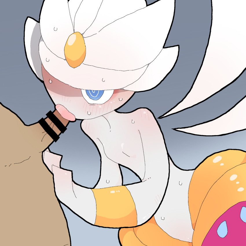1boy 1girl bar_censor blue_eyes blush censored colored_skin crotchless crotchless_pants dark-skinned_male dark_skin erection fellatio full-face_blush gem gen_3_pokemon gold_trim grey_background grey_skin hand_up hetero interspecies lips looking_at_another medicham mega_medicham mega_pokemon nintendo open_mouth oral pants penis pokemon pokemon_(creature) red_pants ringed_eyes simple_background solo_focus standing sweat topless_female veins veiny_penis white_turban wide_hips wristband yamada_(pixiv_24040206) yellow_gemstone
