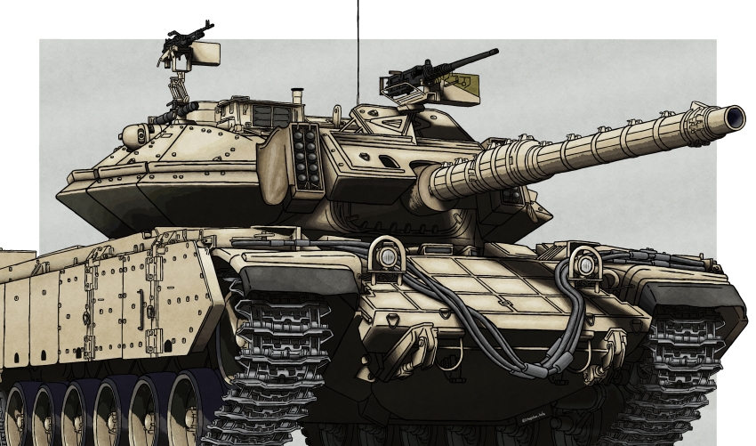 absurdres browning_m2 gun heavy_machine_gun highres light_machine_gun machine_gun magach_tank_(6-7) military_vehicle motor_vehicle no_humans original otogichan_hshs tank weapon