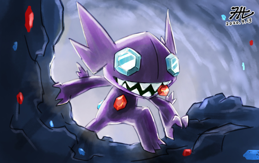 blue_gemstone cave commentary_request dated gem gen_3_pokemon nintendo no_humans null_suke one-hour_drawing_challenge pokemon pokemon_(creature) red_gemstone sableye sharp_teeth signature teeth translation_request