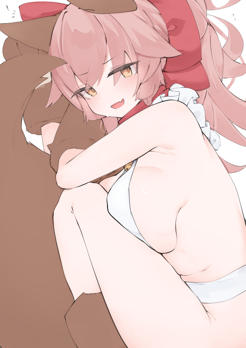 1girl animal_ear_fluff animal_ears animal_hands bare_shoulders bell blush breasts fate/grand_order fate_(series) fox_ears fox_girl fox_tail gloves highres jingle_bell large_breasts long_hair looking_at_viewer neck_bell open_mouth paw_gloves paw_shoes pink_hair rottenweiler smile solo tail tamamo_(fate) tamamo_cat_(fate) yellow_eyes