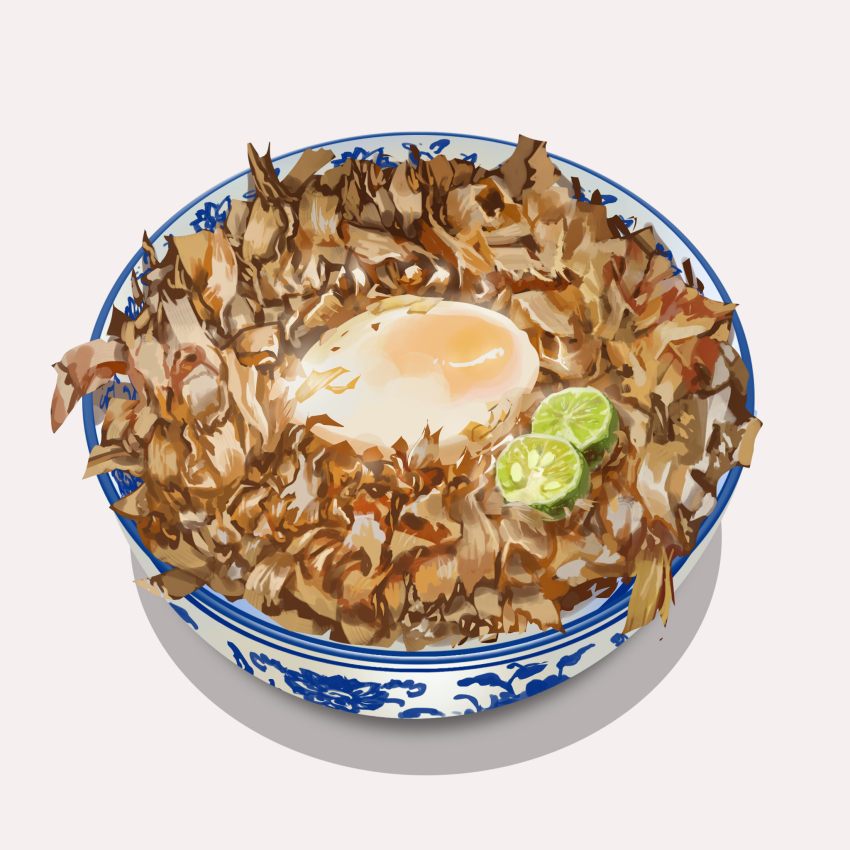 bowl egg_(food) food food_focus fruit highres lefty_lai lime_(fruit) lime_slice meat no_humans original shadow simple_background still_life white_background