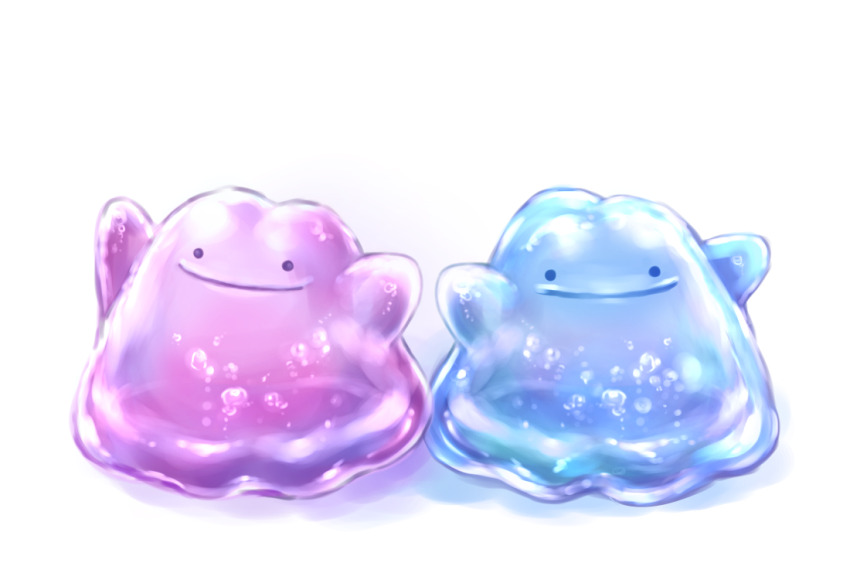 alternate_color bubble closed_mouth commentary ditto gen_1_pokemon kumaoka_pon nintendo no_humans pokemon pokemon_(creature) shadow shiny_and_normal shiny_pokemon simple_background smile solid_circle_eyes white_background