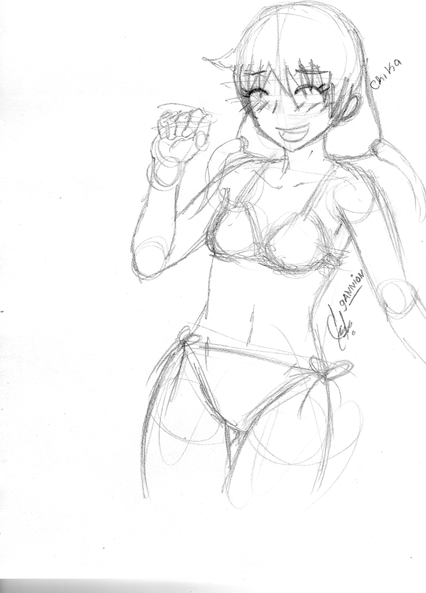 1girl absurdres bikini blush daimon_chika digimon embarrassed female_focus highres solo swimsuit