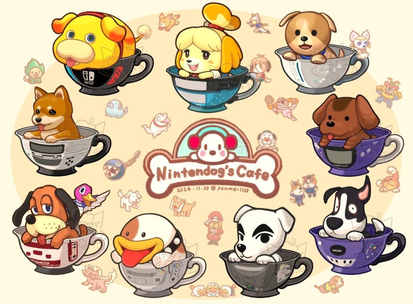 1girl 2024 6+others animal animal_crossing baby_animal barkle bernard_(kirby) blush_stickers boney booker_(animal_crossing) box_boxer chain_chomp character_request chibi-robo! collar copper_(animal_crossing) copyright_request cup digby_(animal_crossing) dog dog_(duck_hunt) dog_boy dog_girl dog_ninja dribble_(warioware) duck_(duck_hunt) duck_hunt freshly-picked_tingle&#039;s_rosy_rupeeland game_boy game_console gamecube handheld_game_console isabelle_(animal_crossing) k.k._slider_(animal_crossing) kid_icarus kirby_(series) looking_back luigi&#039;s_mansion mario_(series) mother_(series) mug multiple_dogs multiple_others nintendo nintendo_3ds nintendo_64 nintendo_ds nintendo_switch nintendogs oatchi_(pikmin) pikmin_(series) pikmin_4 poochy_(yoshi&#039;s_island) puppy rhythm_tengoku serena_(animal_crossing) snout spiked_collar spikes star_fox super_famicom super_nintendo suruga_kanade tao_(chibi-robo!) the_legend_of_zelda tongue tongue_out undodog warioware wii wii_sports_resort