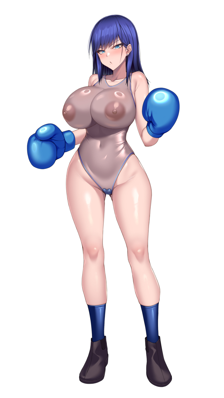blue_eyes blue_hair boxer boxing boxing_gloves highleg highres kaeru_no_uta leotard nipples