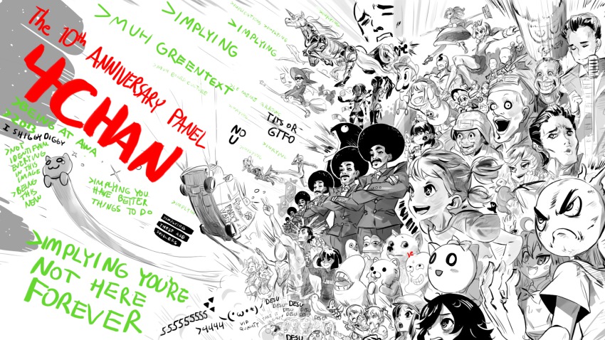 10s 2013 4chan 6+boys 6+girls afro akemi_homura alice_margatroid american_psycho annotated annotation_request anonymous_(4chan) bags_under_eyes broom broom_riding caramelldansen cirno cockmongler code_geass crossed_arms crossover cultist-chan dan_kim derpy_hooves desu doge emoticon english_text fang formal_clothes gaijin_4koma_(meme) gen_3_pokemon glasses gun hakurei_reimu hammer_and_sickle happy_negro hat highres ibarazaki_emi ikezawa_hanako izumi_konata jissouseki jp_(4chan) kagari_atsuko katawa_shoujo kickstarter kirisame_marisa koiwai_yotsuba kuroki_tomoko kururugi_suzaku kuso_miso_technique little_witch_academia long_hair longcat_(meme) lucky_star luigi magical_girl_noir_quest mahou_shoujo_madoka_magica mai_(popotan) mario_(series) matsuda_chiaki meido_(4chan) meme mii_(popotan) mikado_shiina moetron monochrome moot motor_vehicle mudkip multiple_boys multiple_girls my_little_pony my_little_pony:_friendship_is_magic nevada-tan nintendo non-web_source open_mouth parody patrick_bateman pedobear personification pokemon pokemon_(creature) popotan reddit rick_astley robot_unicorn_attack rozen_maiden short_hair smile steamroller suiseiseki suit tears the_biting_pear_of_salamanca time_stop touhou triforce van vehicle waha watashi_ga_motenai_no_wa_dou_kangaetemo_omaera_ga_warui! weapon witch_hat wryyyyyyyyyyyyyyyyyyyy wt_snacks yamato_suzuran yaranaika yotsubato! yukkuri_shiteitte_ne za_warudo