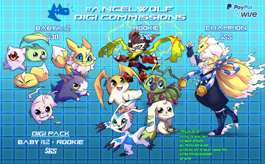 black_eyes digimon digimon_(creature) dorimon gomamon highres horns impmon impmon_x-antibody kuramon kyubimon leaf leafmon looking_at_viewer oridigi pacifier patamon relemon tail terriermon tokomon wormmon