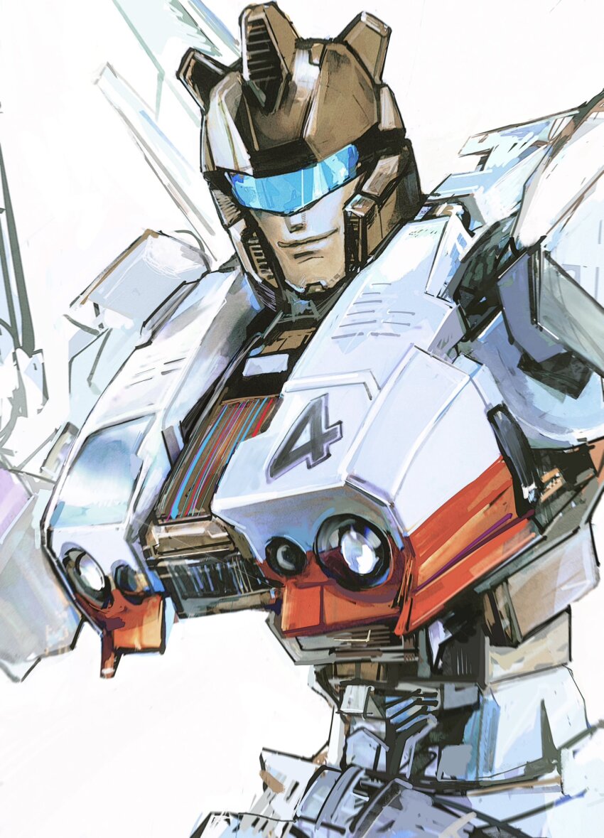 assault_visor highres jazz_(transformers) looking_at_viewer mecha mecha_focus no_humans robot s5-hvs1 science_fiction simple_background smile solo transformers upper_body white_background
