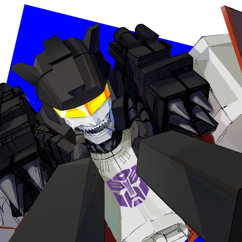 assault_visor autobot finger_in_another&#039;s_mouth from_above grey_tongue highres jazz_(transformers) mecha mecha_focus open_mouth pov robot science_fiction shangxin_cuiruo_de_gou sharp_teeth solo_focus spikes teeth tongue tongue_out transformers transformers_shattered_glass
