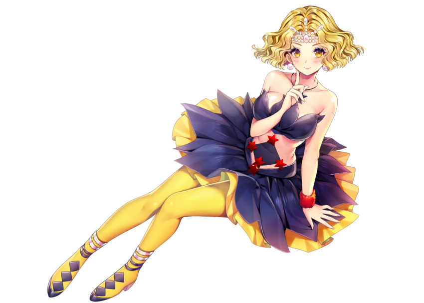 1girl bishoujo_senshi_sailor_moon bishoujo_senshi_sailor_moon_crystal blonde_hair breasts covered_navel dress earrings jewelry large_breasts lebachqui126 midriff mimete_(sailor_moon) necklace pantyhose solo tiara witches_5 yellow_pantyhose