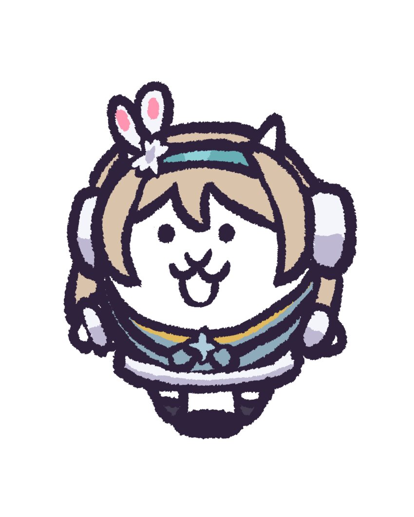 1girl :3 :d absurdres blonde_hair blue_dress blue_hairband cat_(nyanko_daisensou) chibi chibi_only dress earmuffs fur_trim girls&#039;_frontline girls&#039;_frontline_2:_exilium hair_ornament hairband highres long_hair nyanko_daisensou open_mouth panatisia simple_background smile snowflake_hair_ornament solo standing suomi_(girls&#039;_frontline) suomi_(girls&#039;_frontline_2) white_background