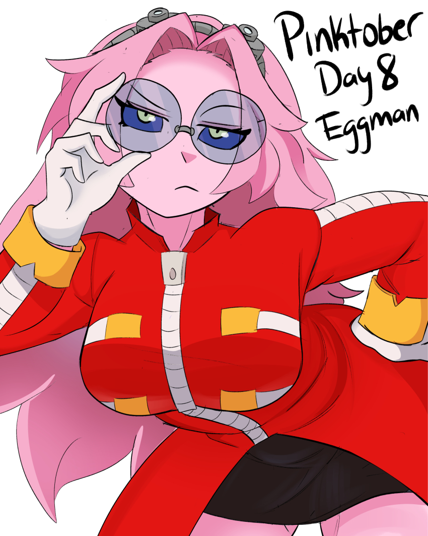 1girl absurdres acidart artist_name ashido_mina black_sclera boku_no_hero_academia colored_sclera colored_skin cosplay dr._eggman dr._eggman_(cosplay) female_focus highres pink_hair pink_skin solo sonic_(series) yellow_eyes