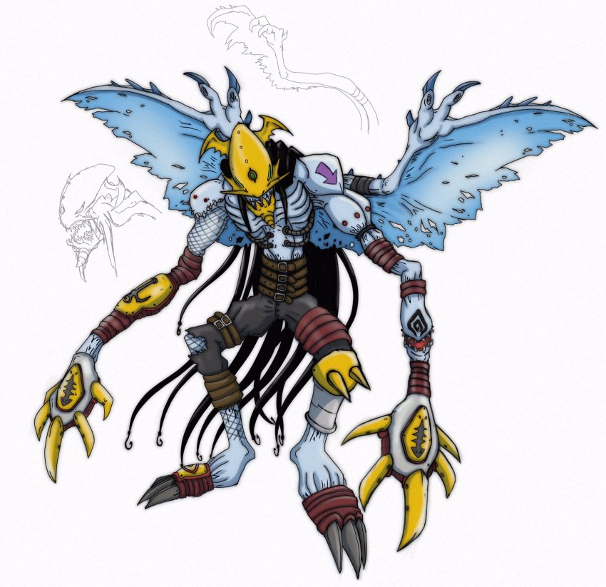claws digimon highres marindevimon mask neodevimon original simple_background spikes tentacles white_background wings