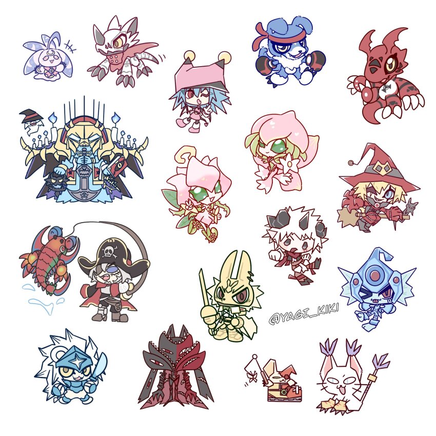 abbadomon_core aegiomon anomalocarimon anomalocarimon_x-antibody captainhookmon crescent_moon diarbbitmon digimon digimon_(creature) fairy flower furry furry_female gaomon guilmon hackmon_(digimon) highres lilamon lilimon lunamon monster_girl moon navimon_(digimon) necromon petals plant_girl rabbit_girl ranamon shoemon spadamon tailmon witchmon yagi_kiki