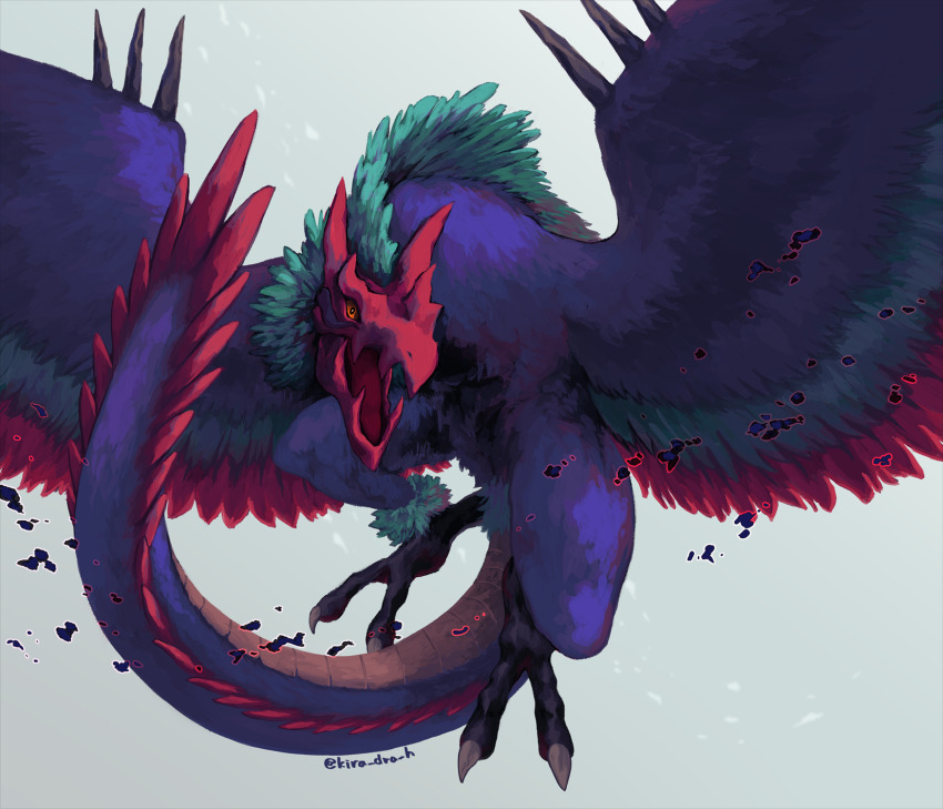 bird creature digimon digimon_(creature) highres kira_(kira_dra) looking_at_viewer monster no_humans ornismon simple_background tail twitter_username upper_body wings