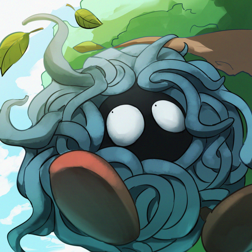 absurdres falling_leaves gen_1_pokemon highres leaf looking_up nintendo no_humans outdoors pokemon pokemon_(creature) solo spicyichizo tangela