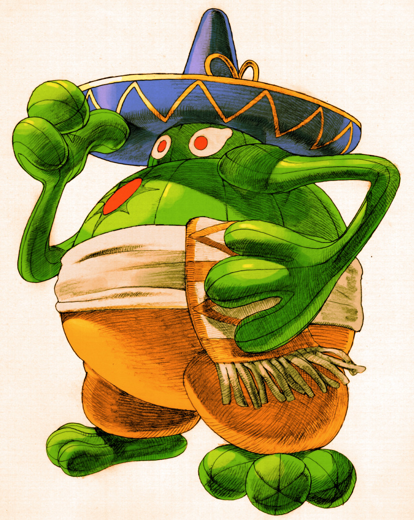 1boy amingo bengus cactus capcom colored_skin game_cg green_skin hat highres long_arms male_focus mariachi marvel marvel_vs._capcom marvel_vs._capcom_2 monster_boy non-web_source plant_boy red_pupils scan solo sombrero