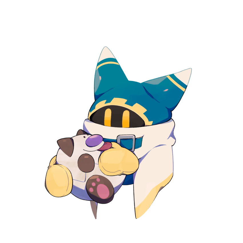 gloves highres holding holding_stuffed_toy kanianoreki kirby_(series) magolor nintendo no_humans rayman_limbs simple_background stuffed_toy white_background wondog yellow_eyes yellow_gloves