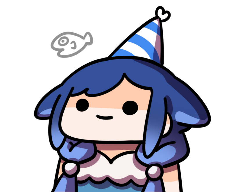 1girl blue_hair caitlin_myers fish hat keenbiscuit long_hair low_twintails original party_hat smile solid_circle_eyes solo twintails upper_body