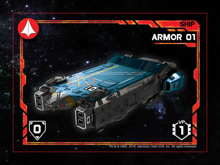 1985 2018 armd board_game card card_(medium) choujikuu_yousai_macross commentary dated emblem energy_cannon english_commentary english_text glowing harmony_gold hatch js_digitalartist landing_bay light logo macross military nebula no_humans official_art playing_card radio_antenna robotech robotech:_force_of_arms roundel space spacecraft star_(symbol) star_symbol_background thrusters turret u.n._spacy vernier_thrusters